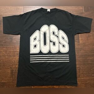 Vintage Men’s BOSS by I.G. Design Black/White/Grey Made In USA 90s T-Shirt - 2XL